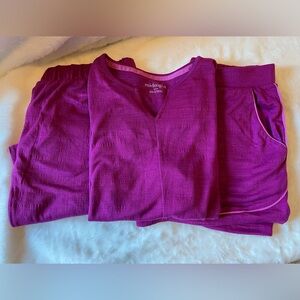 Midnight by Carole Hochman Deep Magenta Ribbed V-Neck Pajama Set